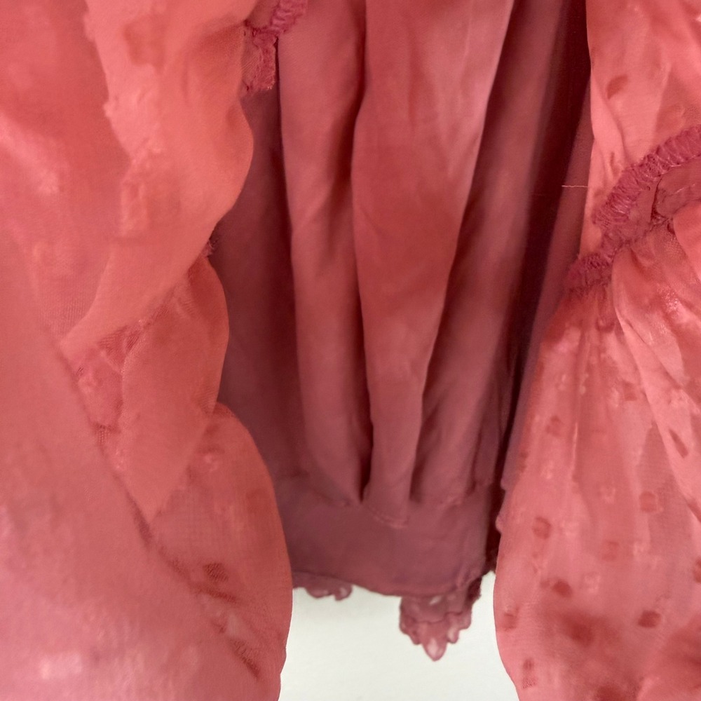 Trixxi Dress Womens Small Pink Fit & Flare Swiss Dot Smocked Ruffle Mini - Picture 5 of 6